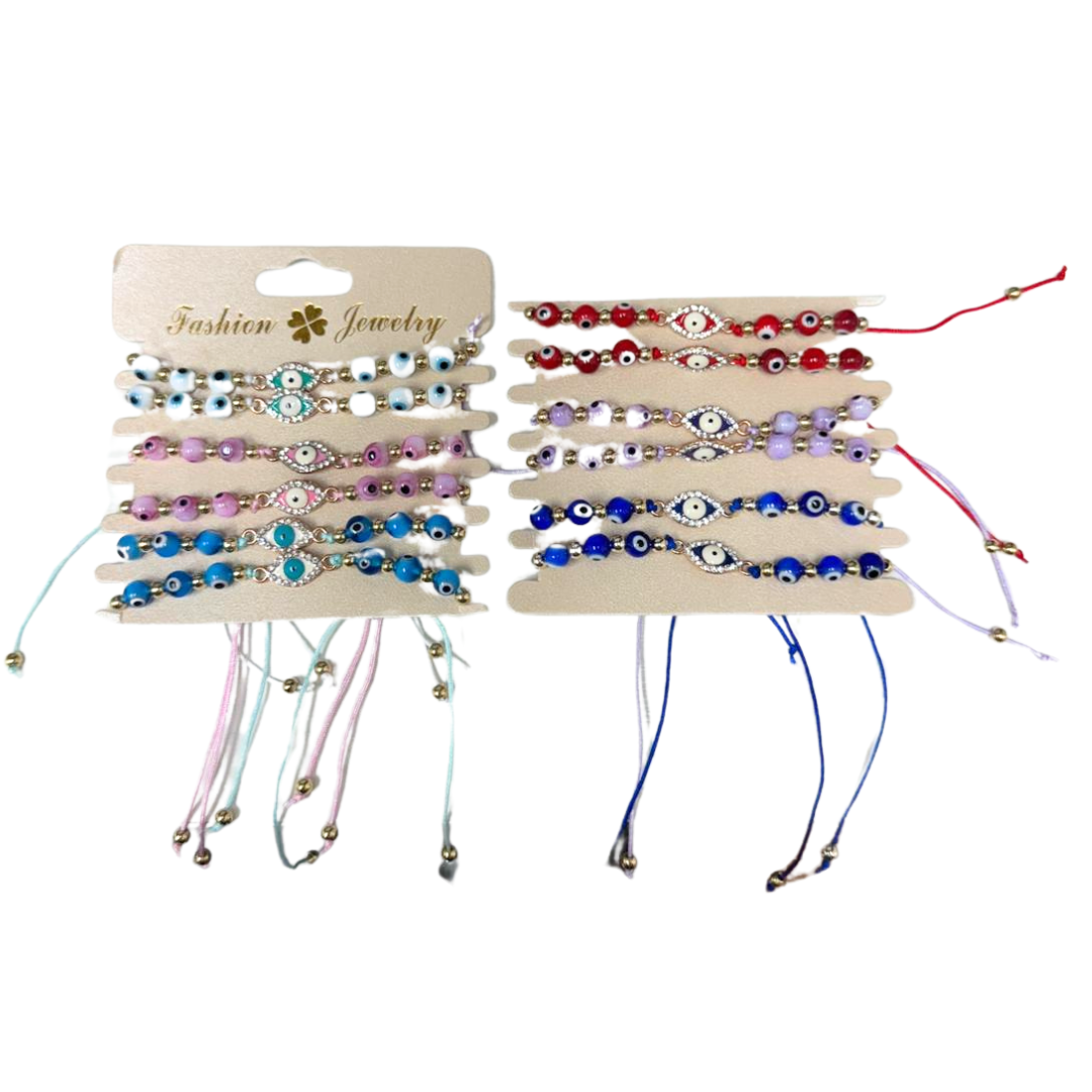 Bracelet tressé à breloques contre le mauvais œil avec perles de verre blanches scintillantes, design réglable, 6 mm