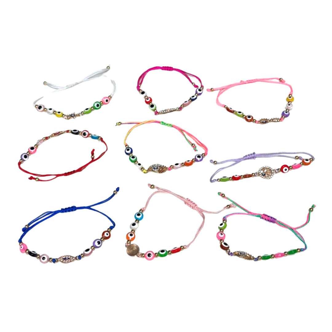 Bracelet Nazar tressé avec perles de verre multicolores contre le mauvais œil, cordon blanc réglable, perles de 8 mm