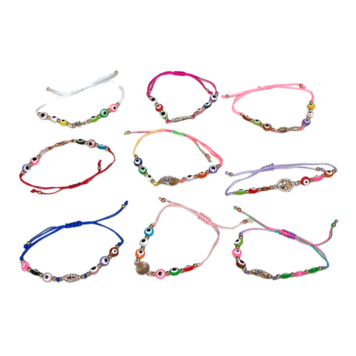 Bracelet Nazar tressé avec perles de verre multicolores contre le mauvais œil, cordon blanc réglable, perles de 8 mm