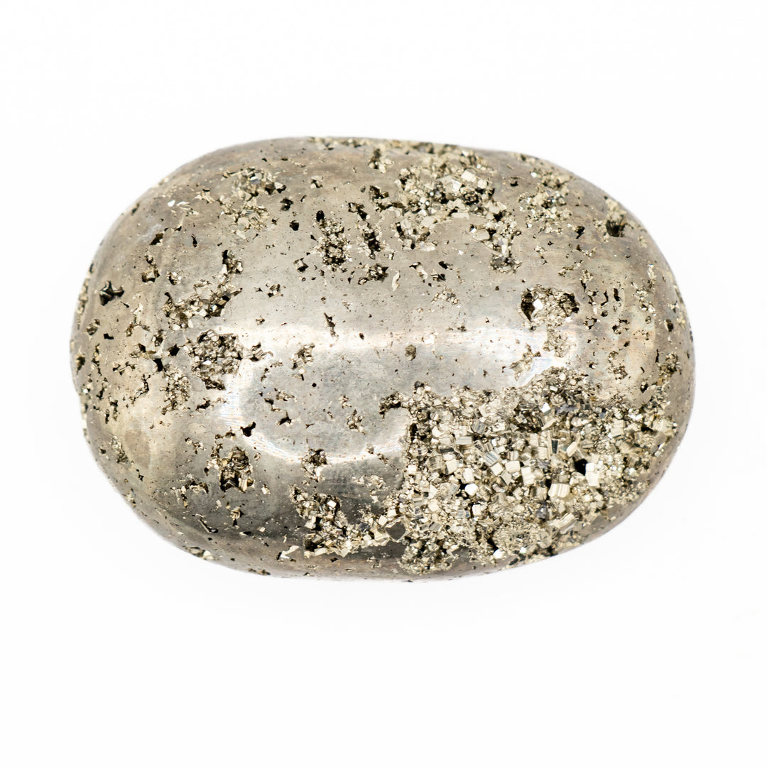 Natural Pyrite Palm Stone Crystal - Polished Healing Crystal, Oval Therapy Gemstone