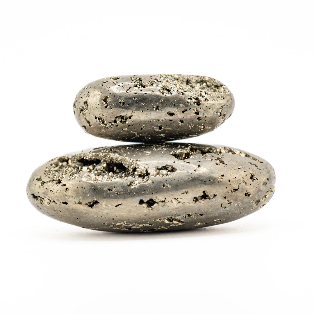 Natural Pyrite Palm Stone Crystal - Polished Healing Crystal, Oval Therapy Gemstone