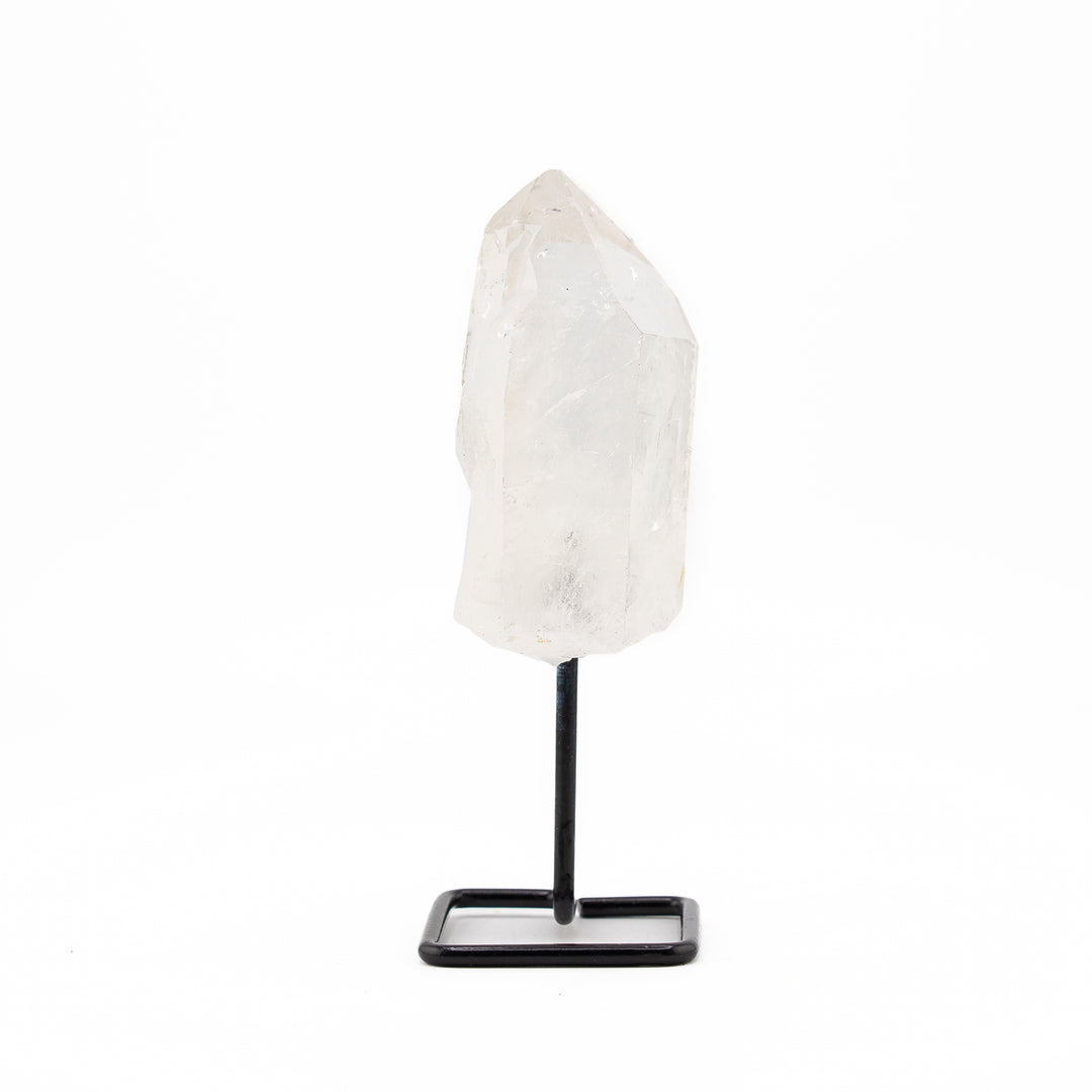 Cristal de cuarzo transparente natural sobre soporte de metal: decoración con piedras preciosas curativas, regalos para terapia de meditación.