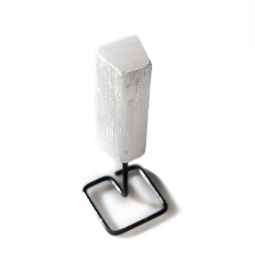 Natural Selenite Crystal on Metal Stand - Healing Gemstone Decoration, Meditation Therapy Gifts