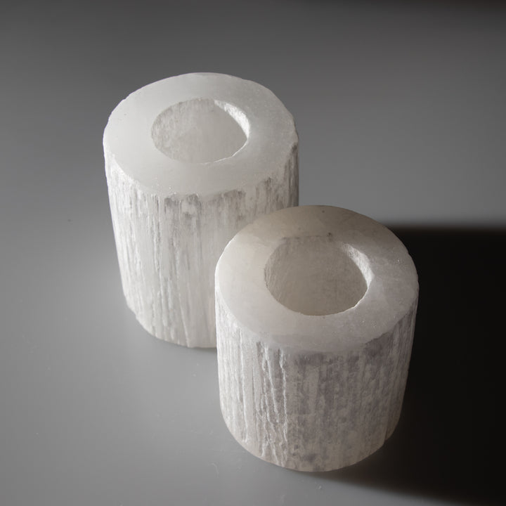 Natural Selenite Candle Holder - 4 Inches Selenite Crystal - Cleansing & Recharging Healing Stone
