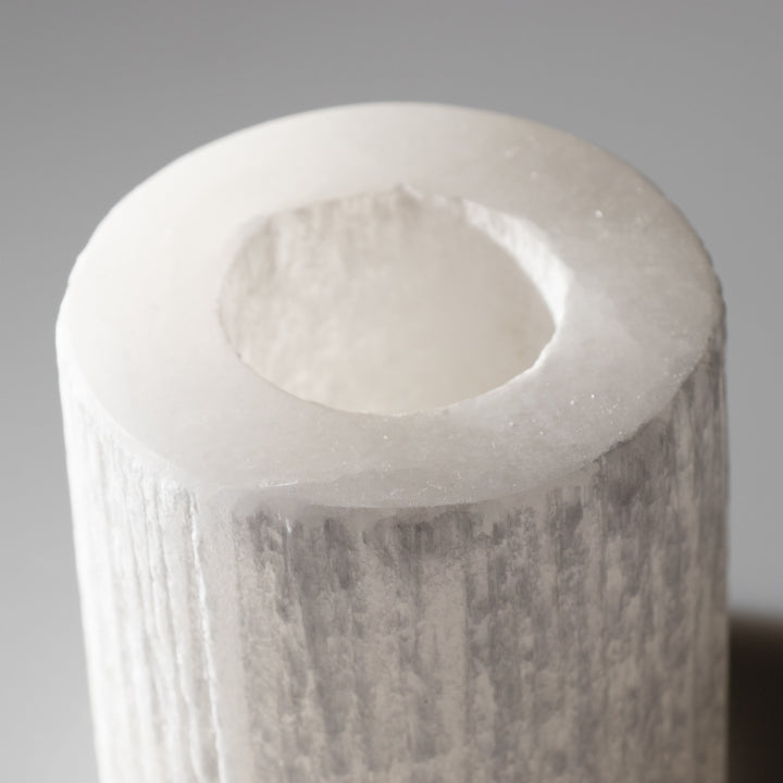 Natural Selenite Candle Holder - 4 Inches Selenite Crystal - Cleansing & Recharging Healing Stone
