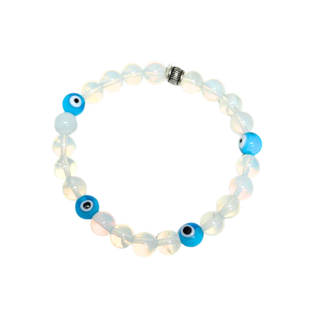 Evil Eye & Opalite Protection Bracelet – Energy Shield & Intuition Enhancer