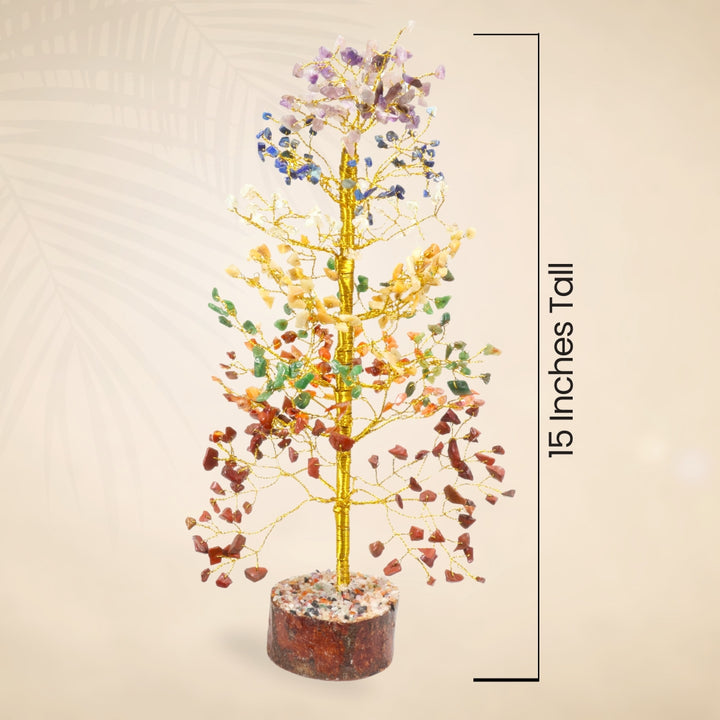 7 Chakra Crystal Tree with Natural Wood Base – Healing & Positive Energy Decor