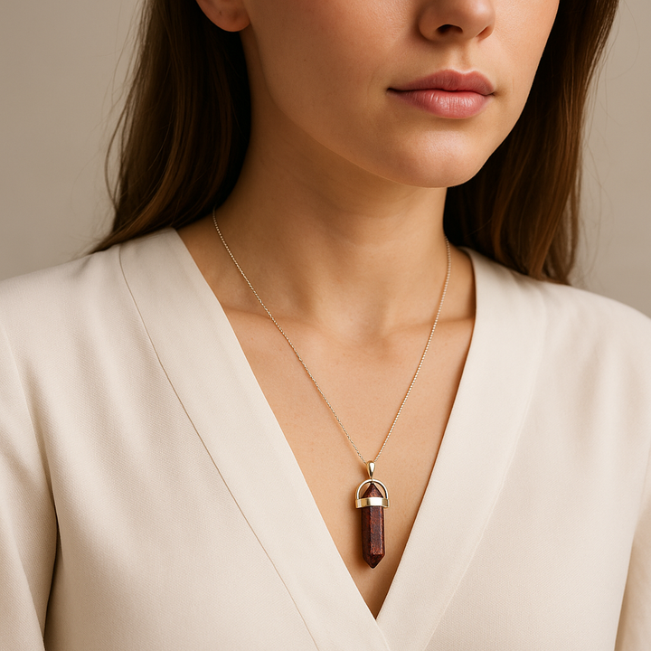 Collier pendentif en pierre de sang naturelle fabriqué à la main