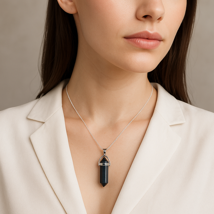 Synthetic Hematite Point Pendant Necklace - Handcrafted Crystal Jewelry