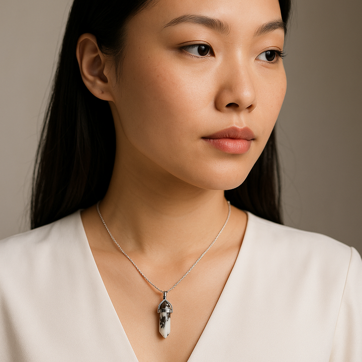 Collier avec pendentif en pointe de jaspe zèbre naturel fabriqué à la main