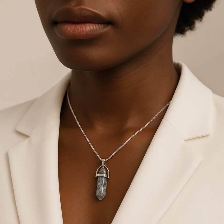 Larvikite Point Pendant Necklace - Handcrafted Crystal Jewelry