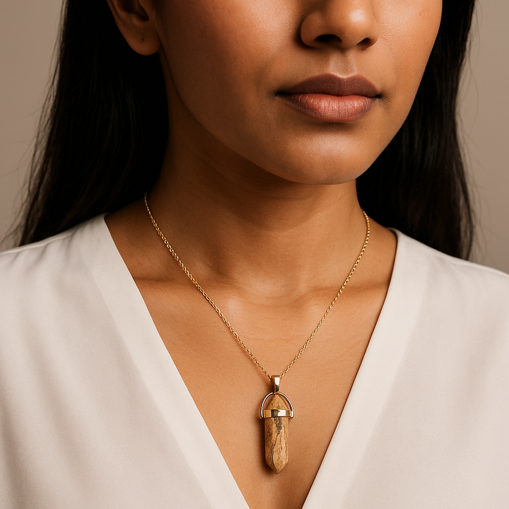 Handcrafted Natural Picture Jasper Point Pendant Necklace