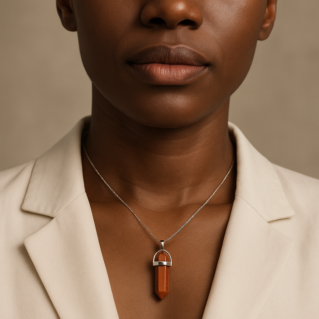Red Gold Stone Point Pendant Necklace - Handcrafted Crystal Jewelry