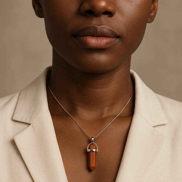 Red Gold Stone Point Pendant Necklace - Handcrafted Crystal Jewelry