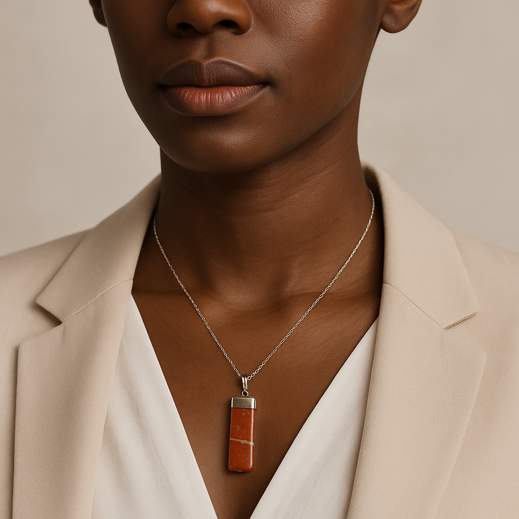 Collier avec pendentif en jaspe rouge naturel fait à la main