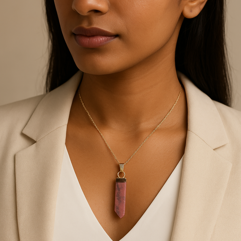 Rhodonite Slab Stick Pendant Necklace - Handcrafted Crystal Jewelry