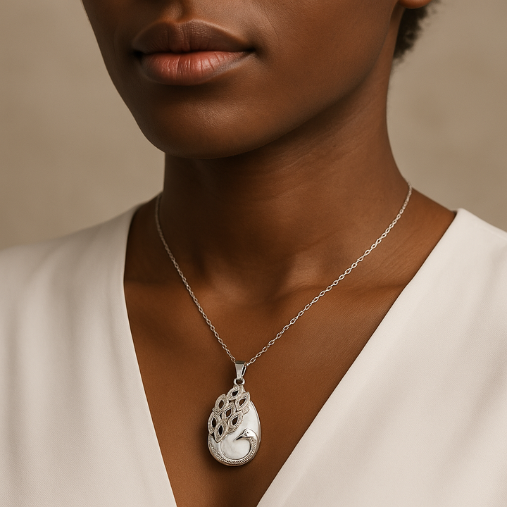 Handcrafted Natural Teardrop Howlite Gemstone Pendant - Graceful Peacock Inspired Necklace
