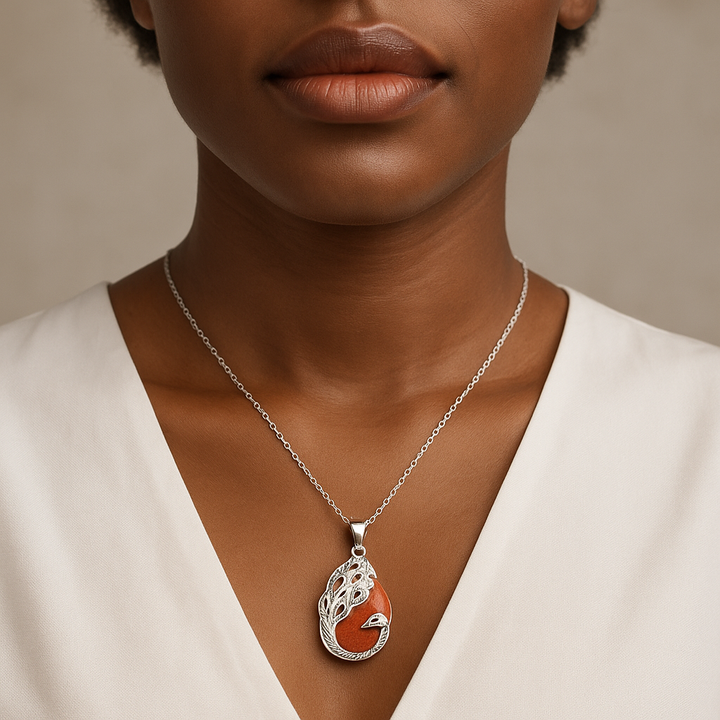 Elegancia de pavo real: collar con colgante de lágrima de piedra dorada roja sintética