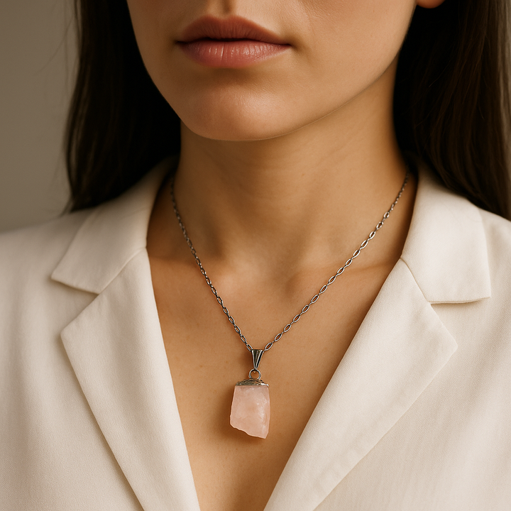 Rose Quartz Gemstone Pendant Necklace - Handcrafted Crystal Jewelry