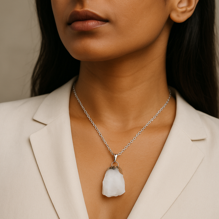 Milky Quartz Gemstone Pendant Necklace - Handcrafted Crystal Jewelry