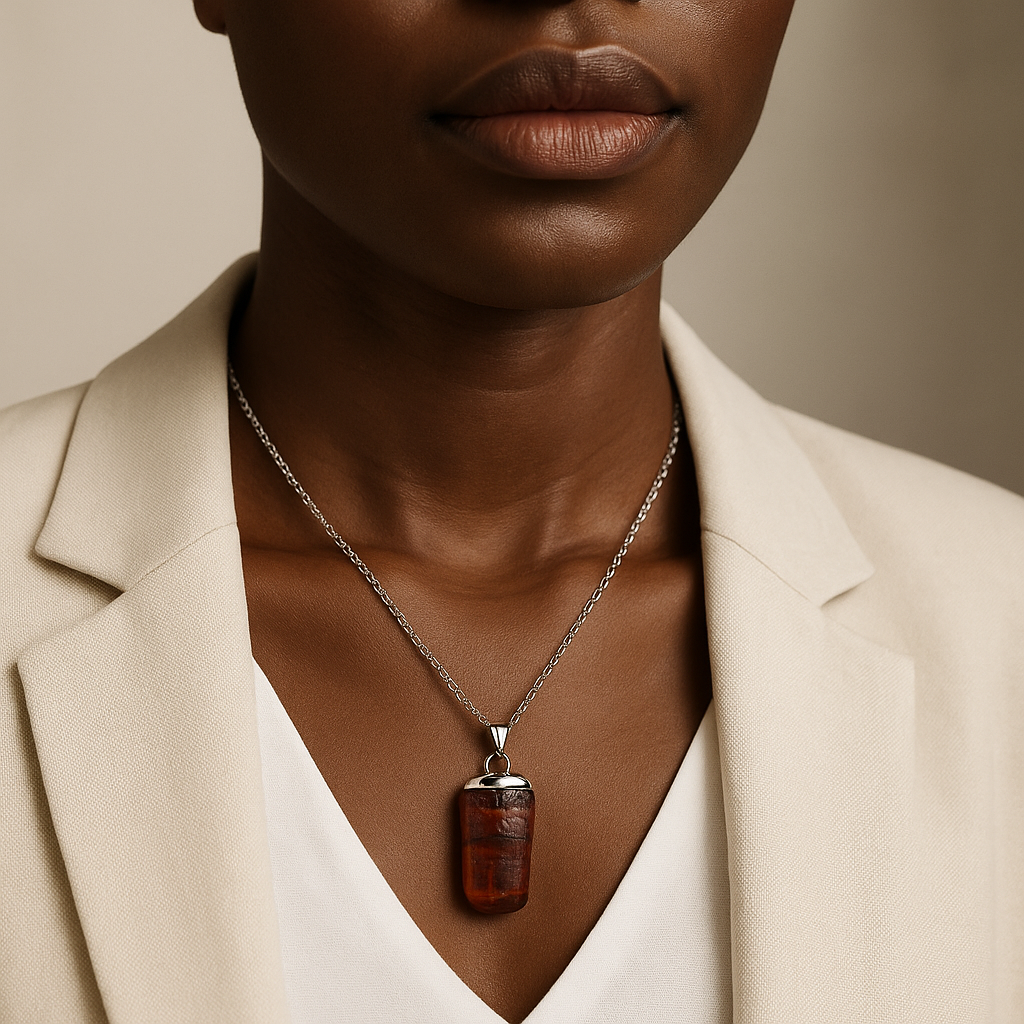 Collier avec pendentif en pierre précieuse œil de tigre rouge naturel fabriqué à la main