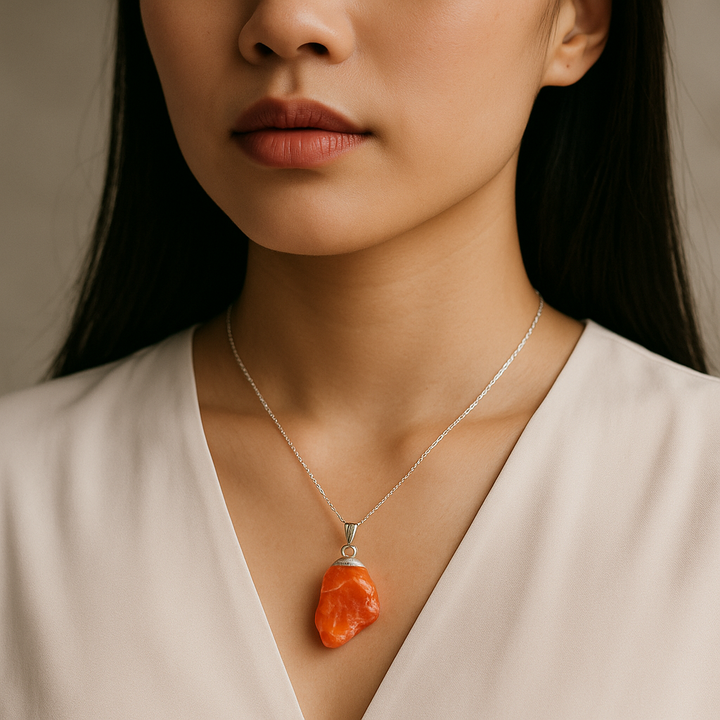 Collier pendentif en cornaline naturelle fabriqué à la main