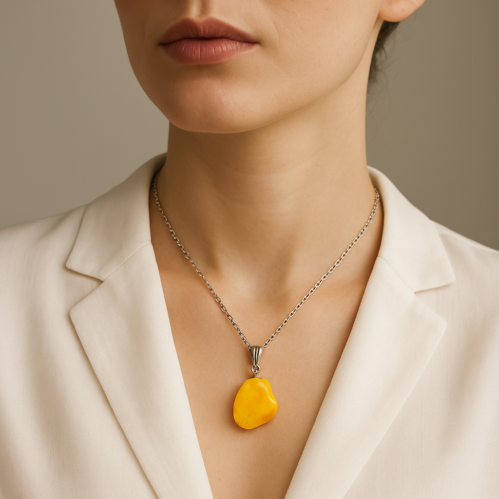 Baltic Amber Gemstone Pendant Necklace - Handcrafted Crystal Jewelry