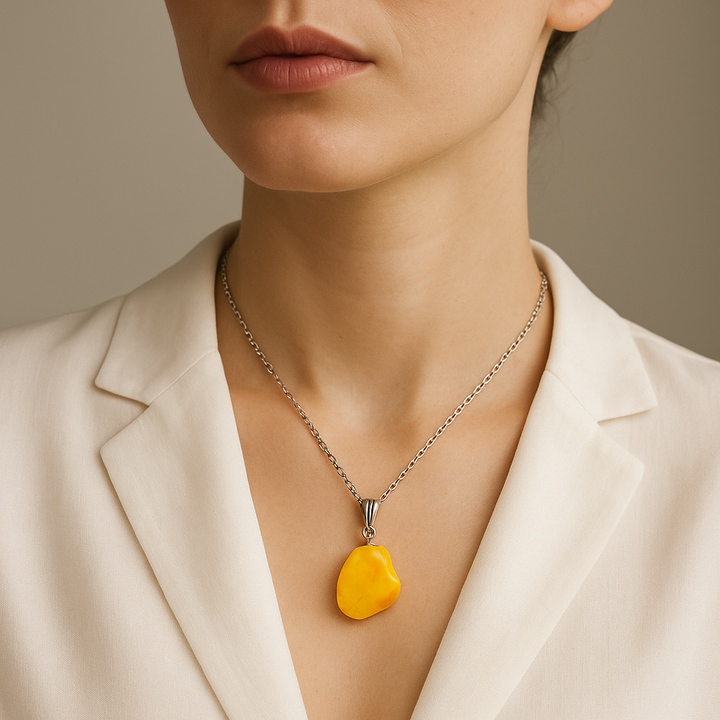 Baltic Amber Gemstone Pendant Necklace - Handcrafted Crystal Jewelry