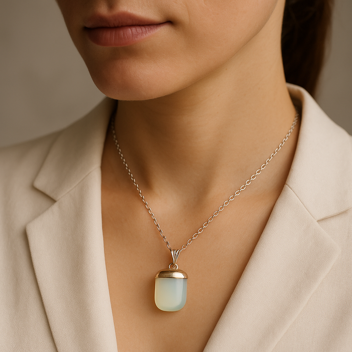 Collar con colgante de piedra preciosa de opalita natural hecho a mano