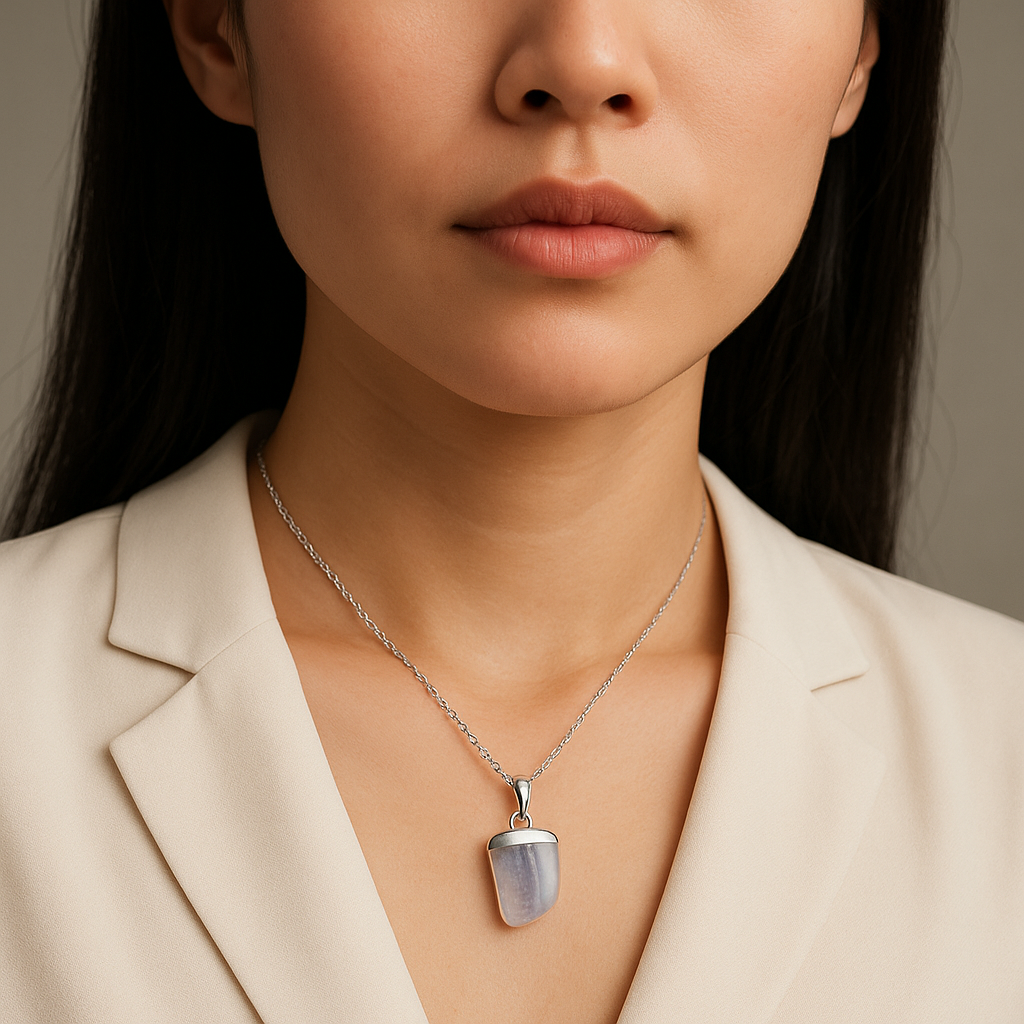 Blue Chalcedony Gemstone Pendant Necklace - Handcrafted Crystal Jewelry
