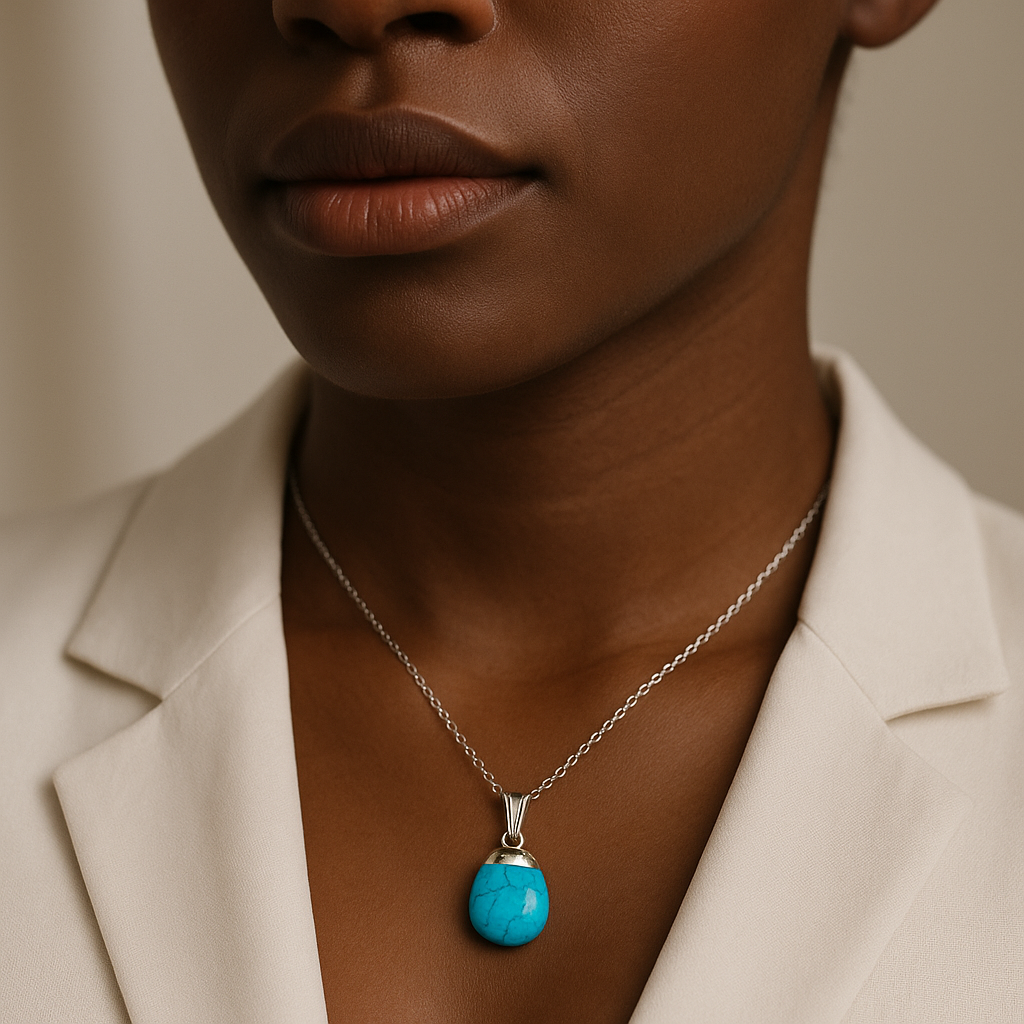 Collier avec pendentif en pierre précieuse howlite turquoise synthétique fabriqué à la main