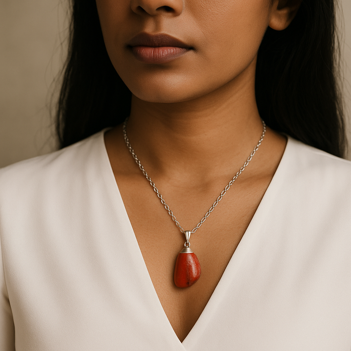 Handcrafted Natural Red Jasper Gemstone Pendant Necklace