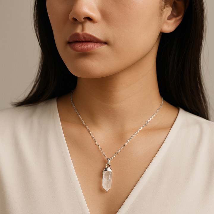 Handcrafted Natural Lemurian Quartz Gemstone Pendant Necklace