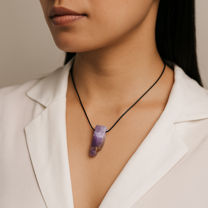 Handcrafted Natural Dream Amethyst Metal Free Pendant Necklace for Sensitive Skin