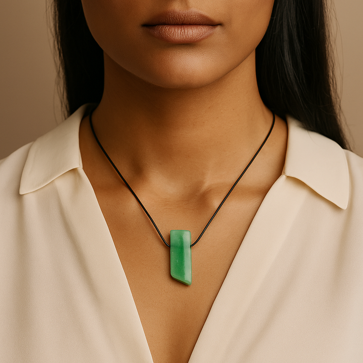 Handcrafted Natural Green Aventurine Metal Free Pendant Necklace for Sensitive Skin