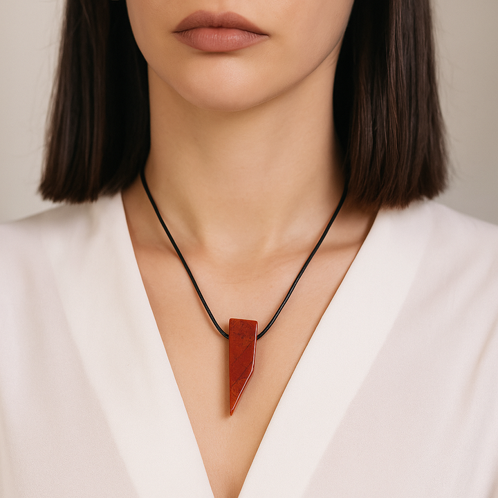 Handcrafted Natural Red Jasper Metal Free Pendant Necklace for Sensitive Skin