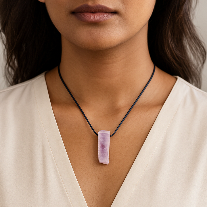 Handcrafted Natural Kunzite Metal Free Pendant Necklace for Sensitive Skin