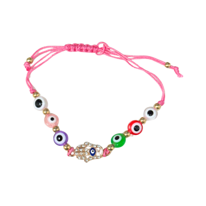 Multicolored Evil Eye-Nazar Glass Bracelet with Adjustable Braided Alloy Strands, 8mm - Spiritual Protection Accessory