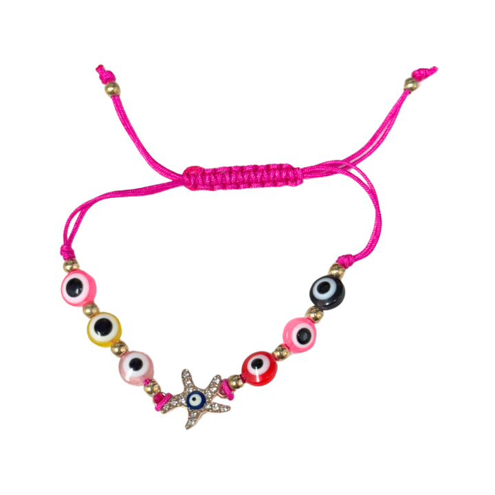 Multicolored Evil Eye-Nazar Glass Bracelet with Adjustable Braided Alloy Strands, 8mm - Spiritual Protection Accessory
