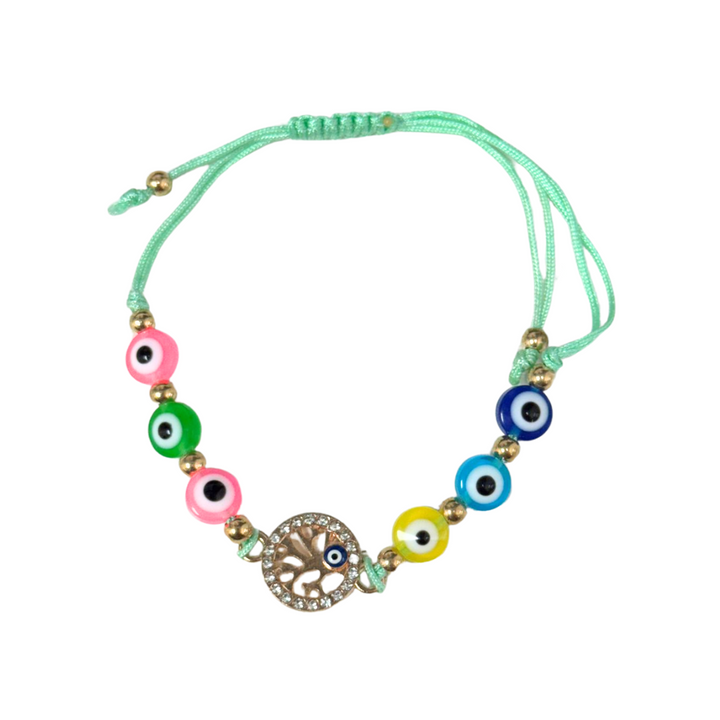 Multicolored Evil Eye-Nazar Glass Bracelet with Adjustable Braided Alloy Strands, 8mm - Spiritual Protection Accessory