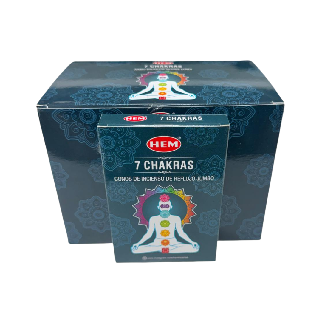 HEM 7 Chakras Jumbo Backflow Incense Cones - 20 Pack