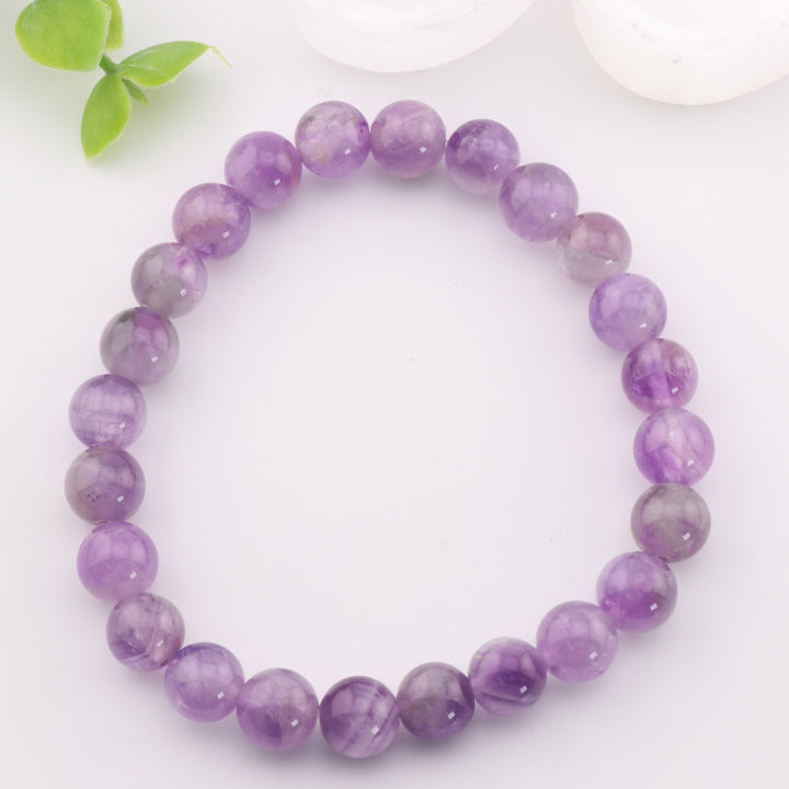 Pulsera elástica de amatista natural (sin metal), joyería de cuarzo morado de 8 mm