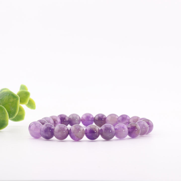 Pulsera elástica de amatista natural (sin metal), joyería de cuarzo morado de 8 mm