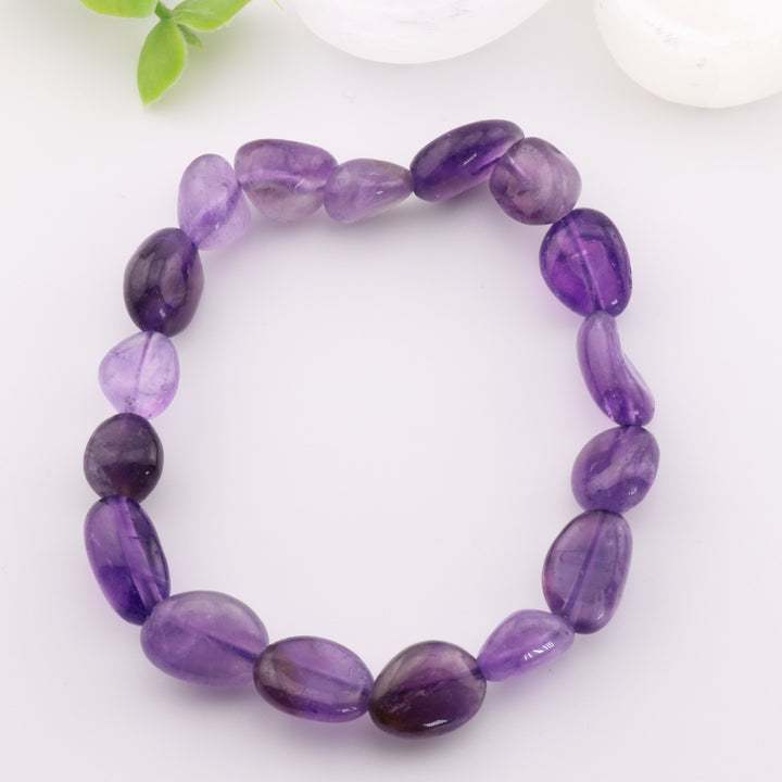 Pulsera de amatista natural de forma libre (sin metal, 6-8 mm) - Cristal curativo morado