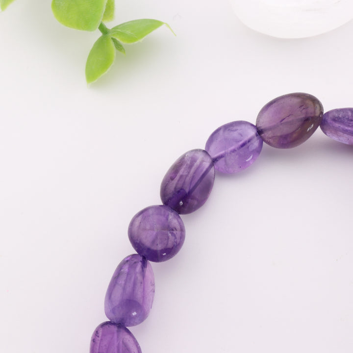 Pulsera de amatista natural de forma libre (sin metal, 6-8 mm) - Cristal curativo morado