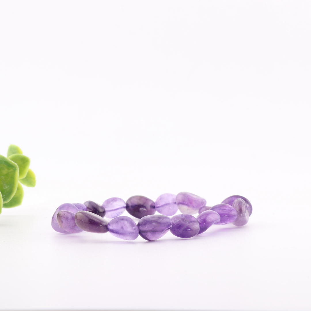 Pulsera de amatista natural de forma libre (sin metal, 6-8 mm) - Cristal curativo morado