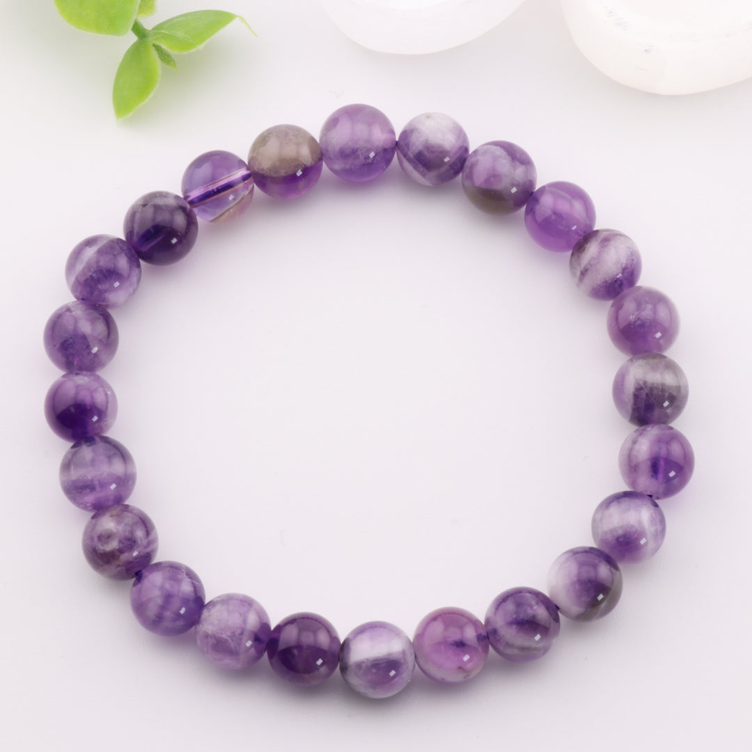 Natural Dream/Chevron Amethyst Bracelet - Metal Free, 8mm - Calm & Balance