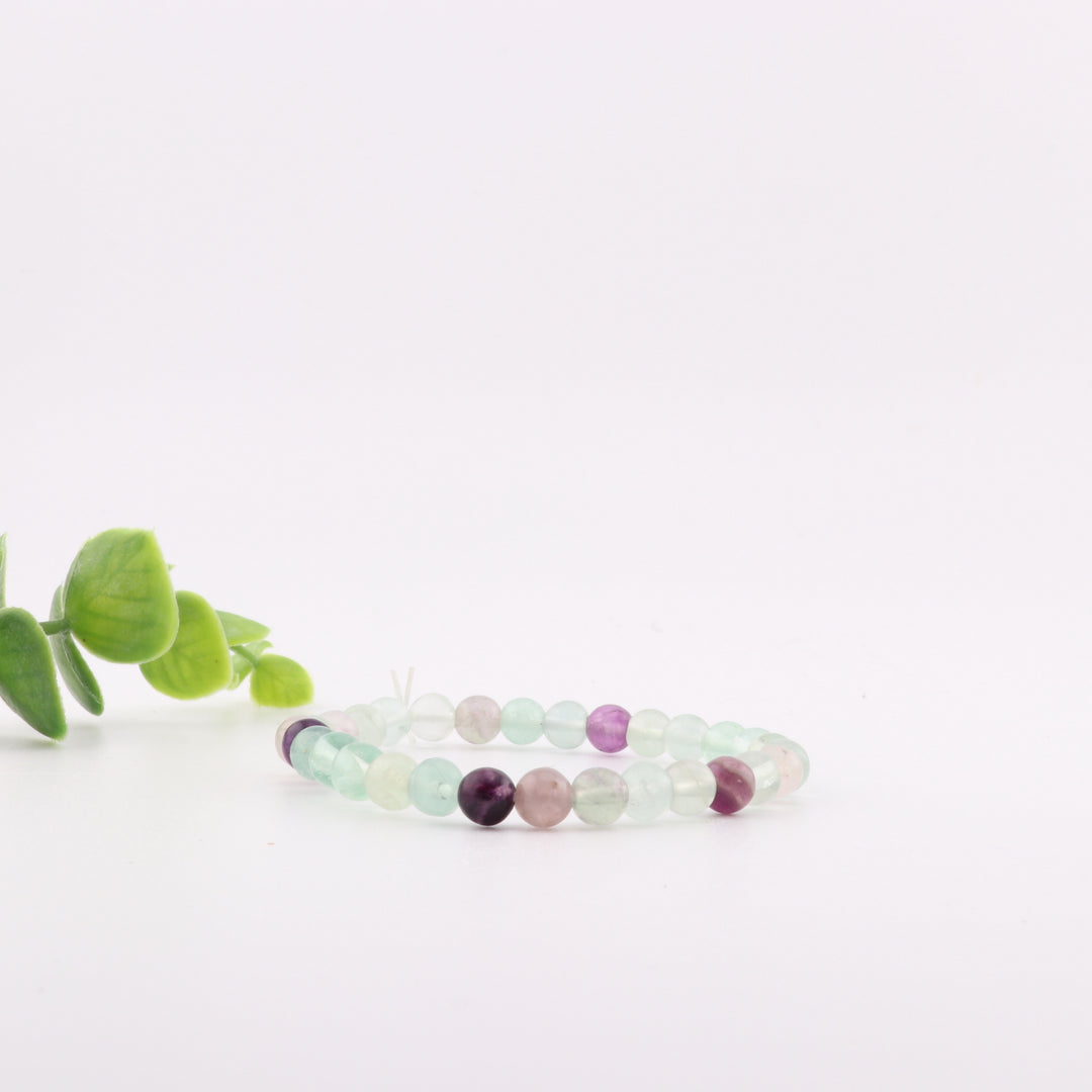 Pulsera de fluorita arcoíris natural (sin metal, 6 mm) - Joyería de cristal relajante