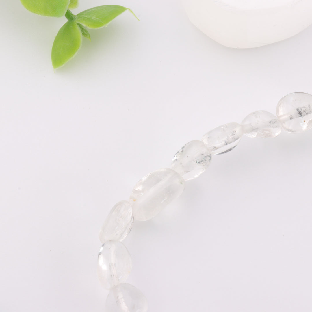 Pulsera de cuarzo transparente natural de forma libre (sin metal, 6-8 mm) - Piedra preciosa artesanal