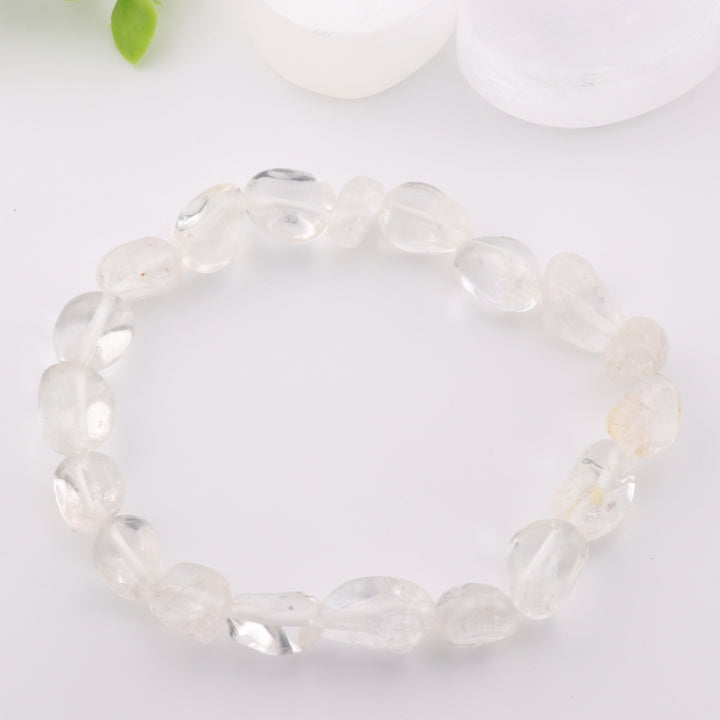 Pulsera de cuarzo transparente natural de forma libre (sin metal, 6-8 mm) - Piedra preciosa artesanal